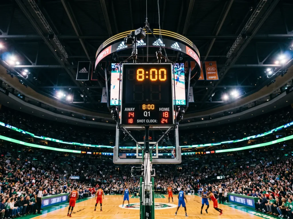 Reloj de partido NBA mostrando primer cuarto con mercados de apuesta parciales
