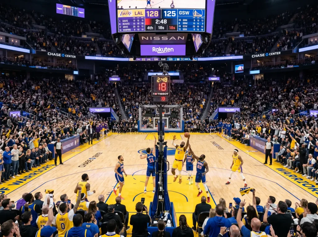 Marcador NBA mostrando puntos totales con línea over under superpuesta