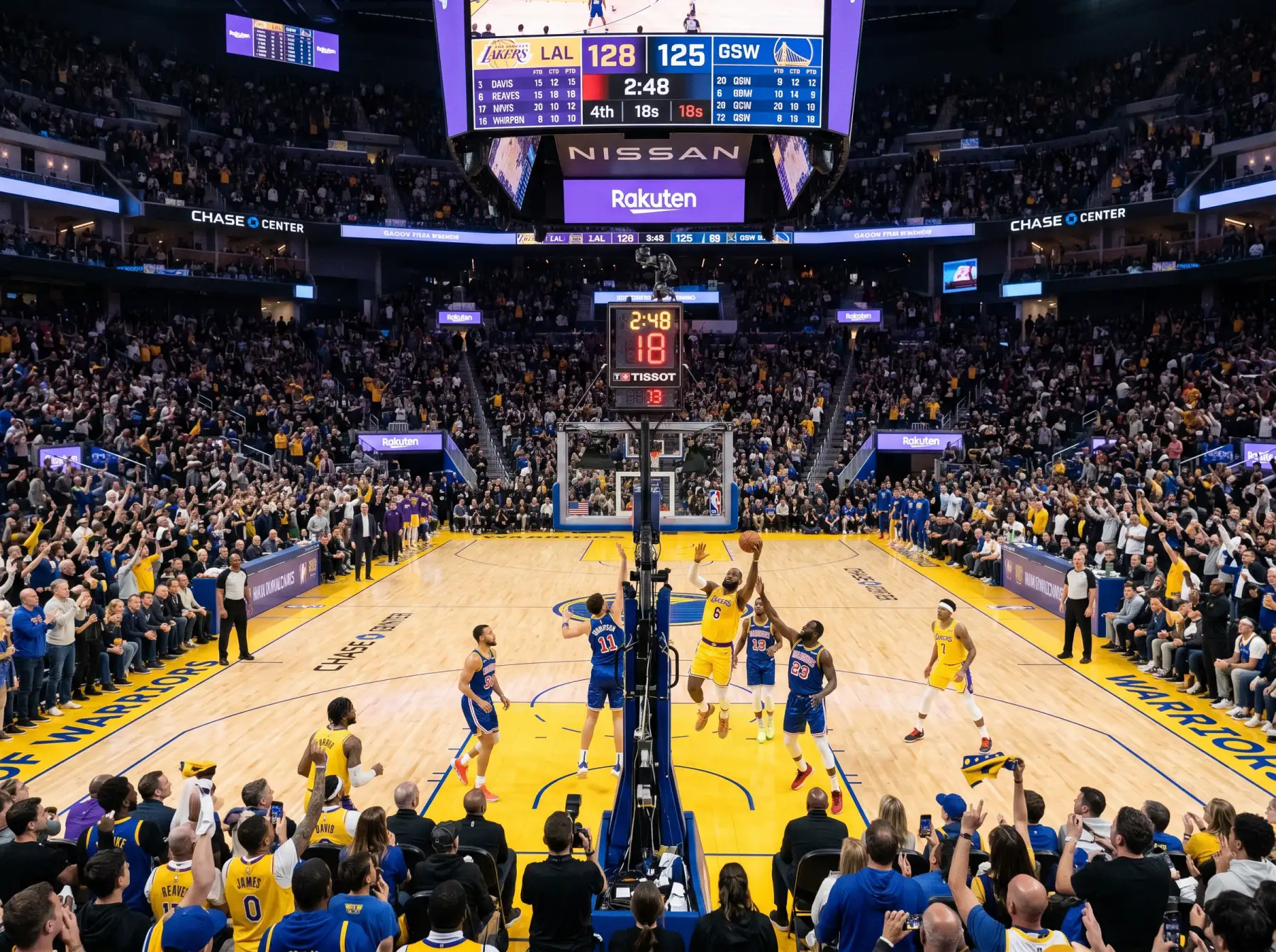 Marcador NBA mostrando puntos totales con línea over under superpuesta