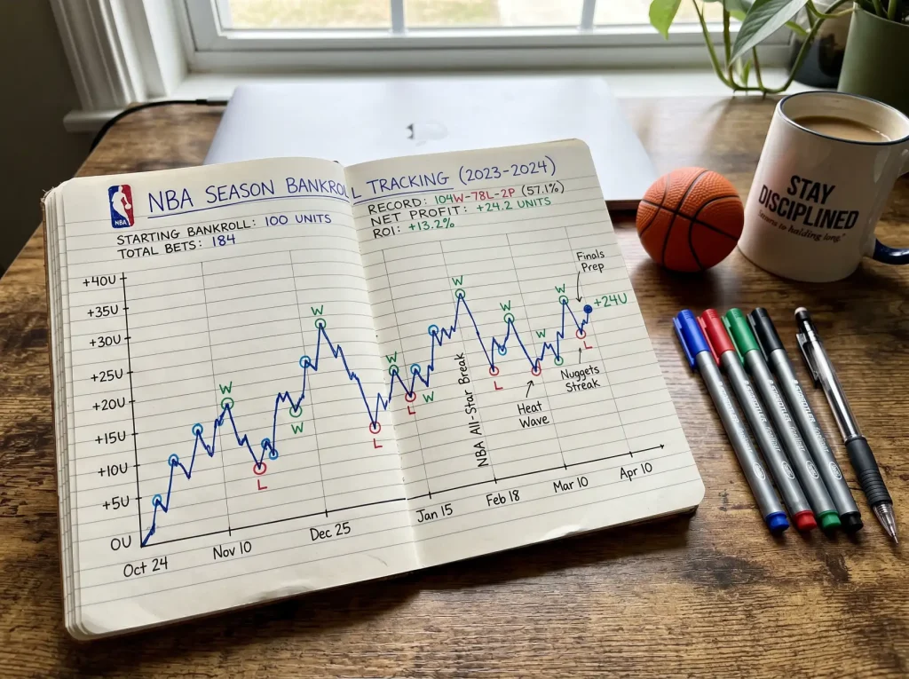 Gráfico de gestión de bankroll para apuestas NBA con unidades y progresión