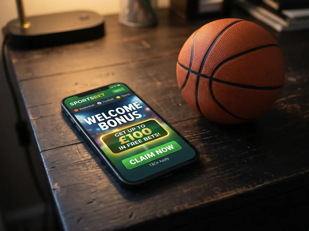 Oferta de bono de bienvenida de apuestas deportivas con detalle de condiciones