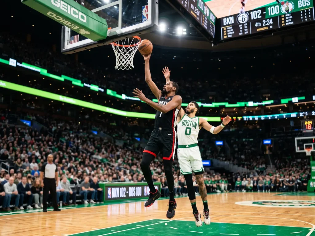 Marcador de un partido NBA con línea de spread de puntos superpuesta